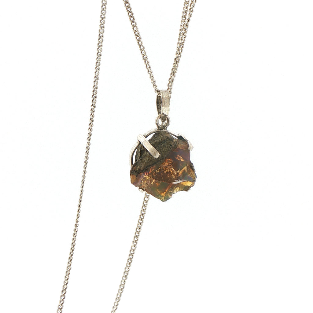 Natural Rough Opal Charm Necklace in Silver