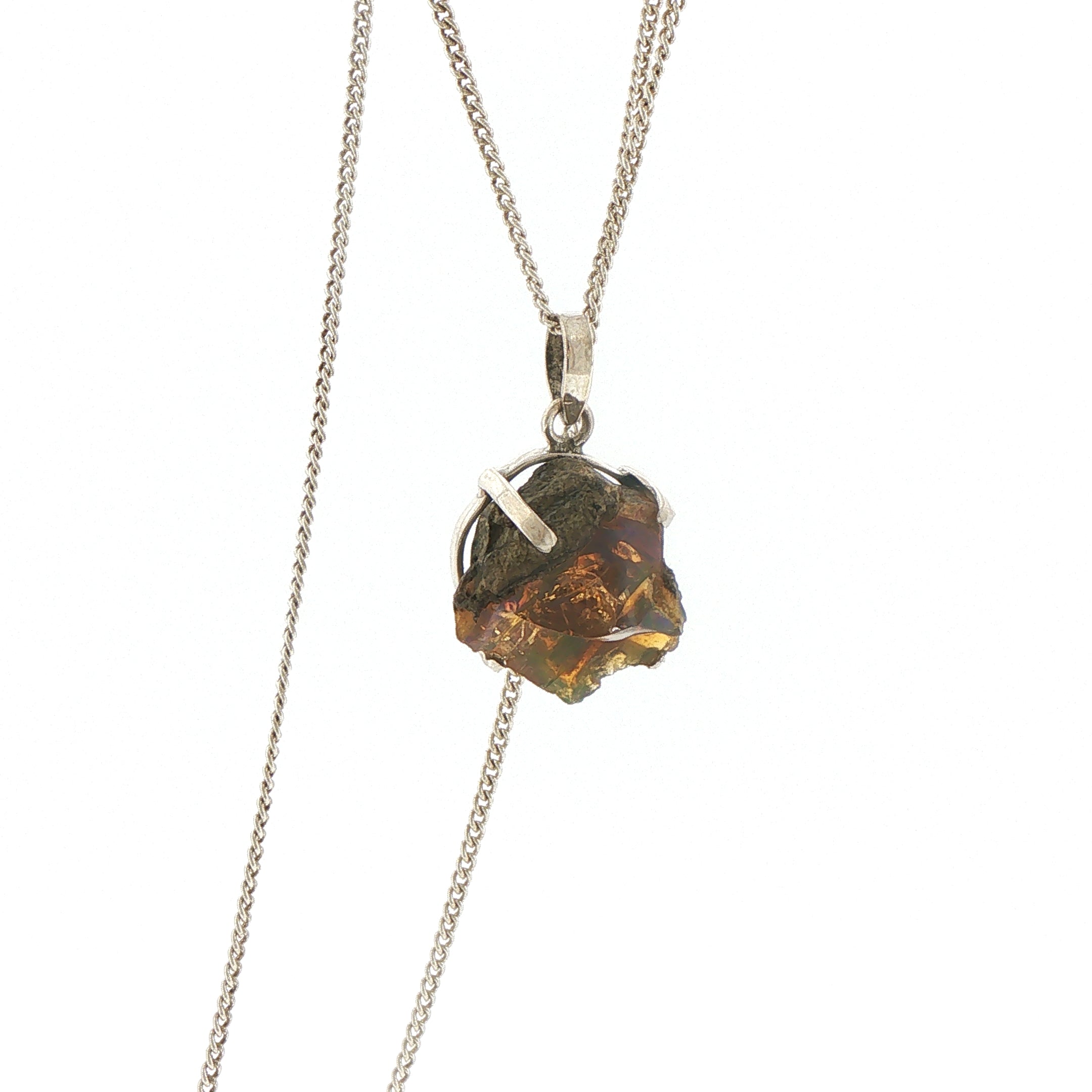 Natural Rough Opal Charm Necklace in Silver