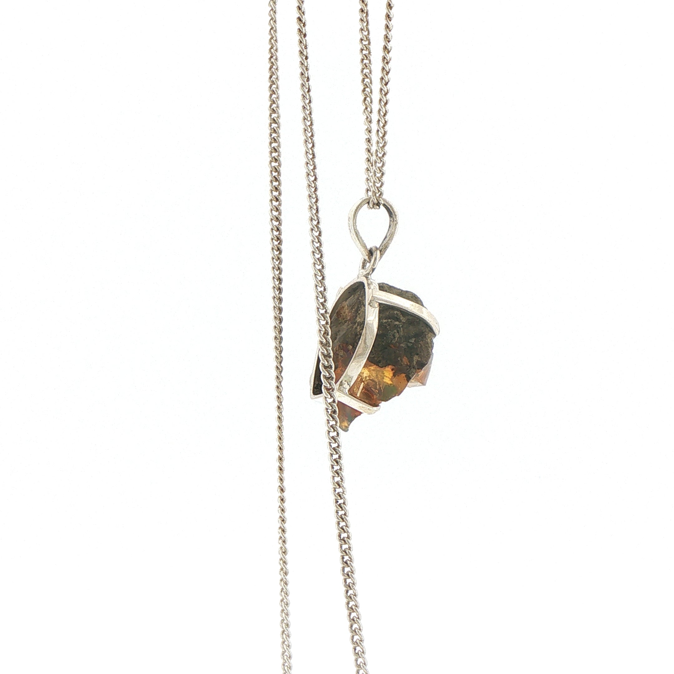 Natural Rough Opal Charm Necklace in Silver