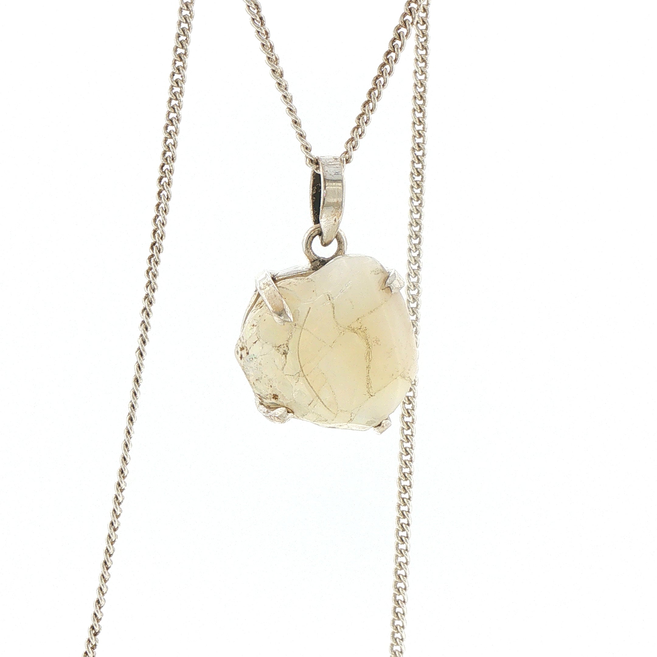 Rough Opal Pendant Necklace in Silver