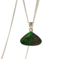 Triangular Green Ammolite Pendant Necklace in Silver