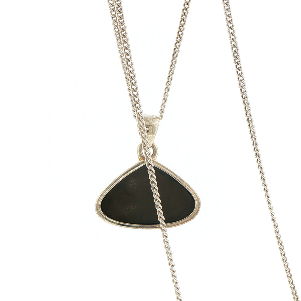 Triangular Green Ammolite Pendant Necklace in Silver