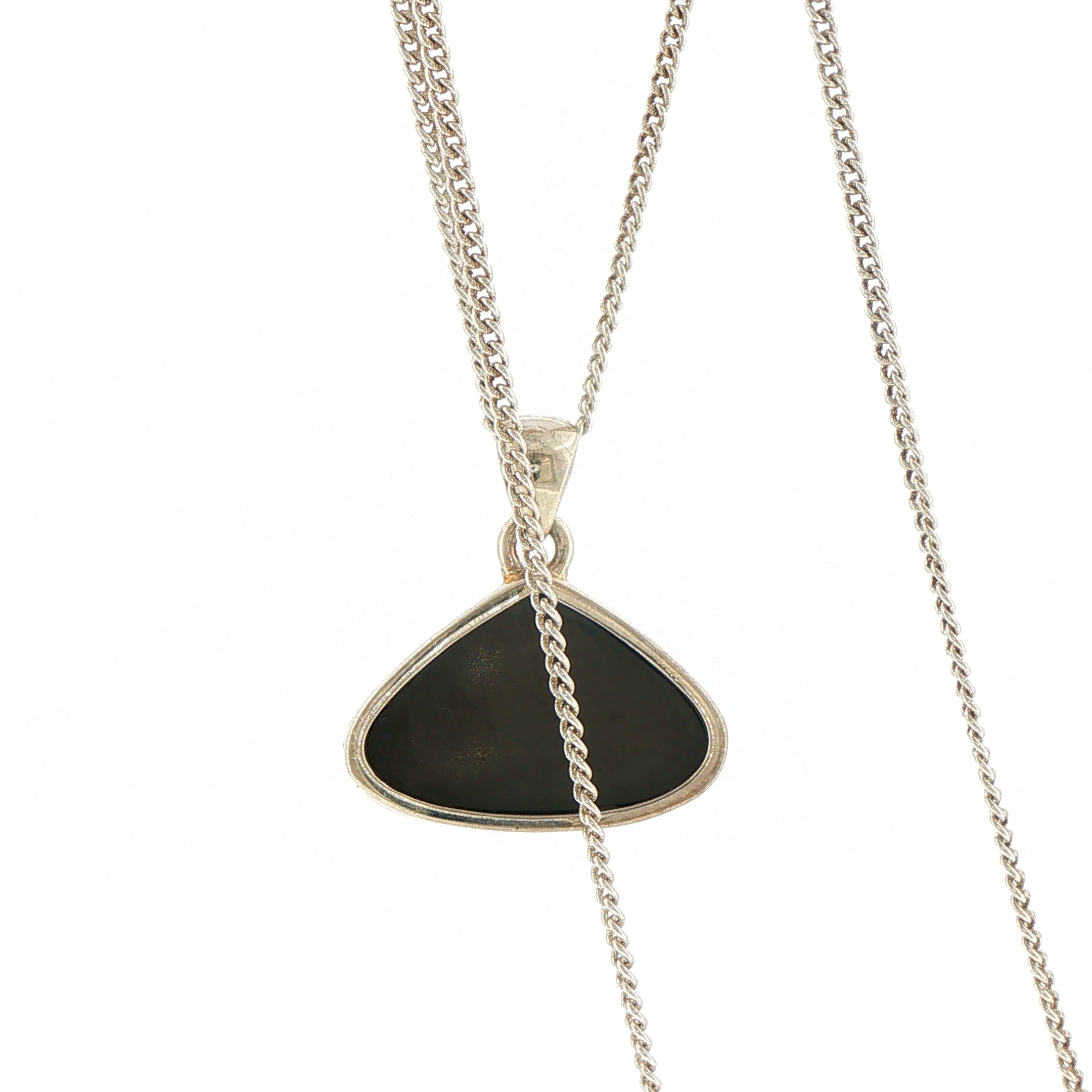 Triangular Green Ammolite Pendant Necklace in Silver