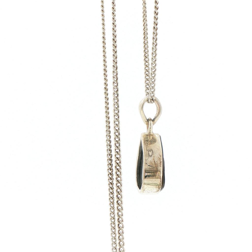 Triangular Green Ammolite Pendant Necklace in Silver