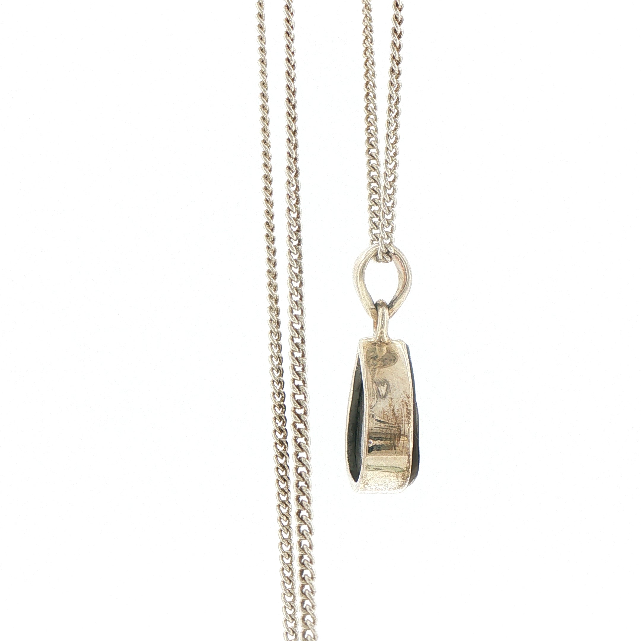 Triangular Green Ammolite Pendant Necklace in Silver
