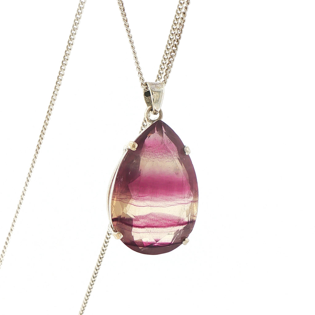 Pear-Cut Banded Fluorite Pendant Necklace in Silver
