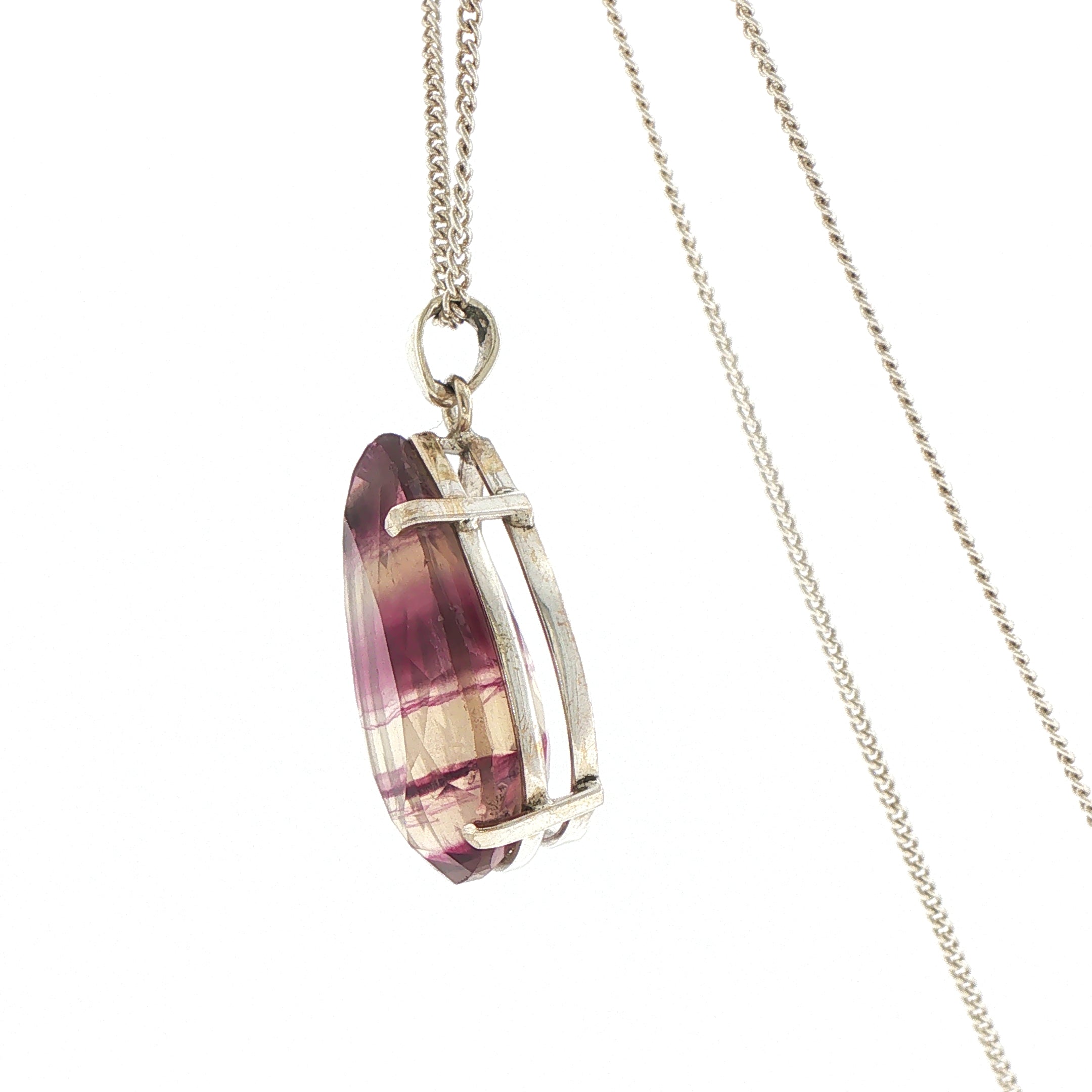 Pear-Cut Banded Fluorite Pendant Necklace in Silver