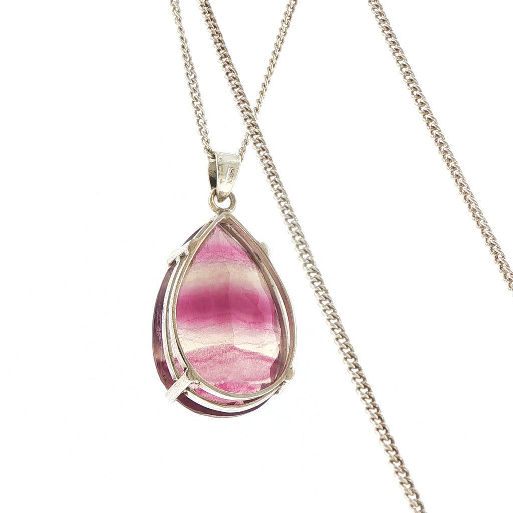 Pear-Cut Banded Fluorite Pendant Necklace in Silver