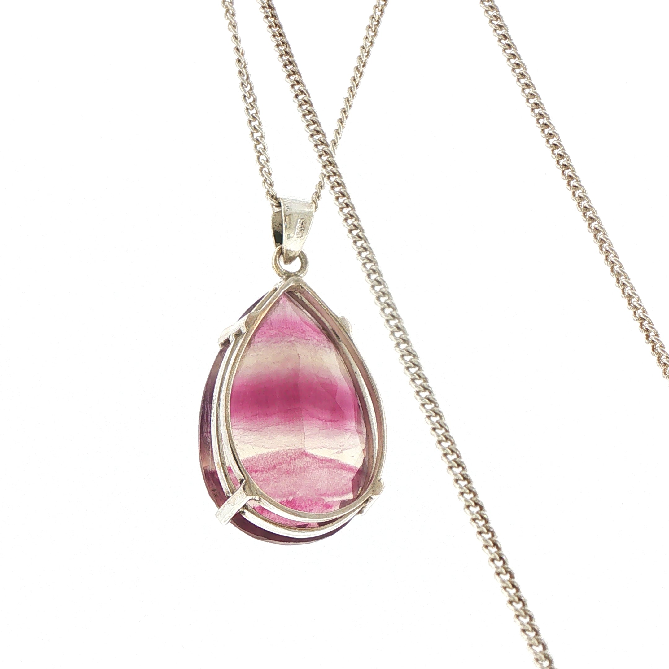 Pear-Cut Banded Fluorite Pendant Necklace in Silver