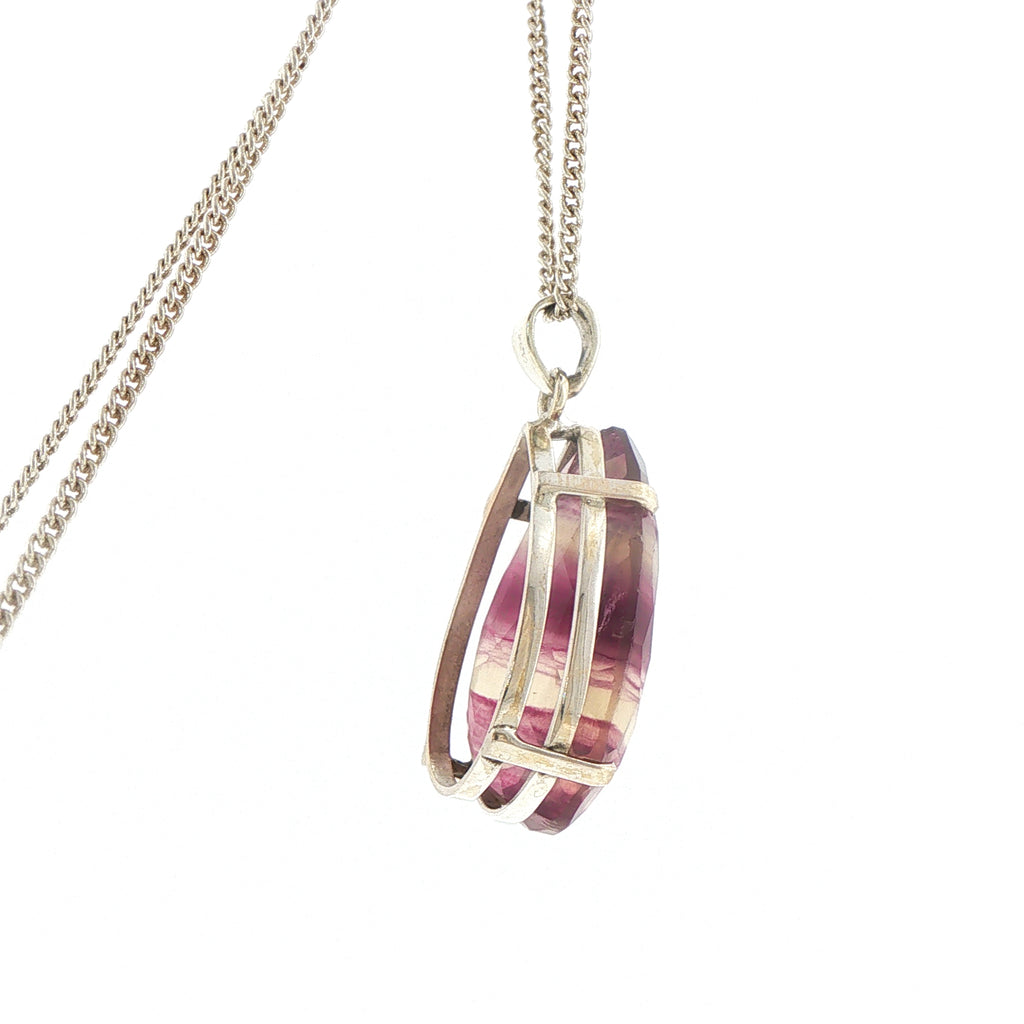 Pear-Cut Banded Fluorite Pendant Necklace in Silver