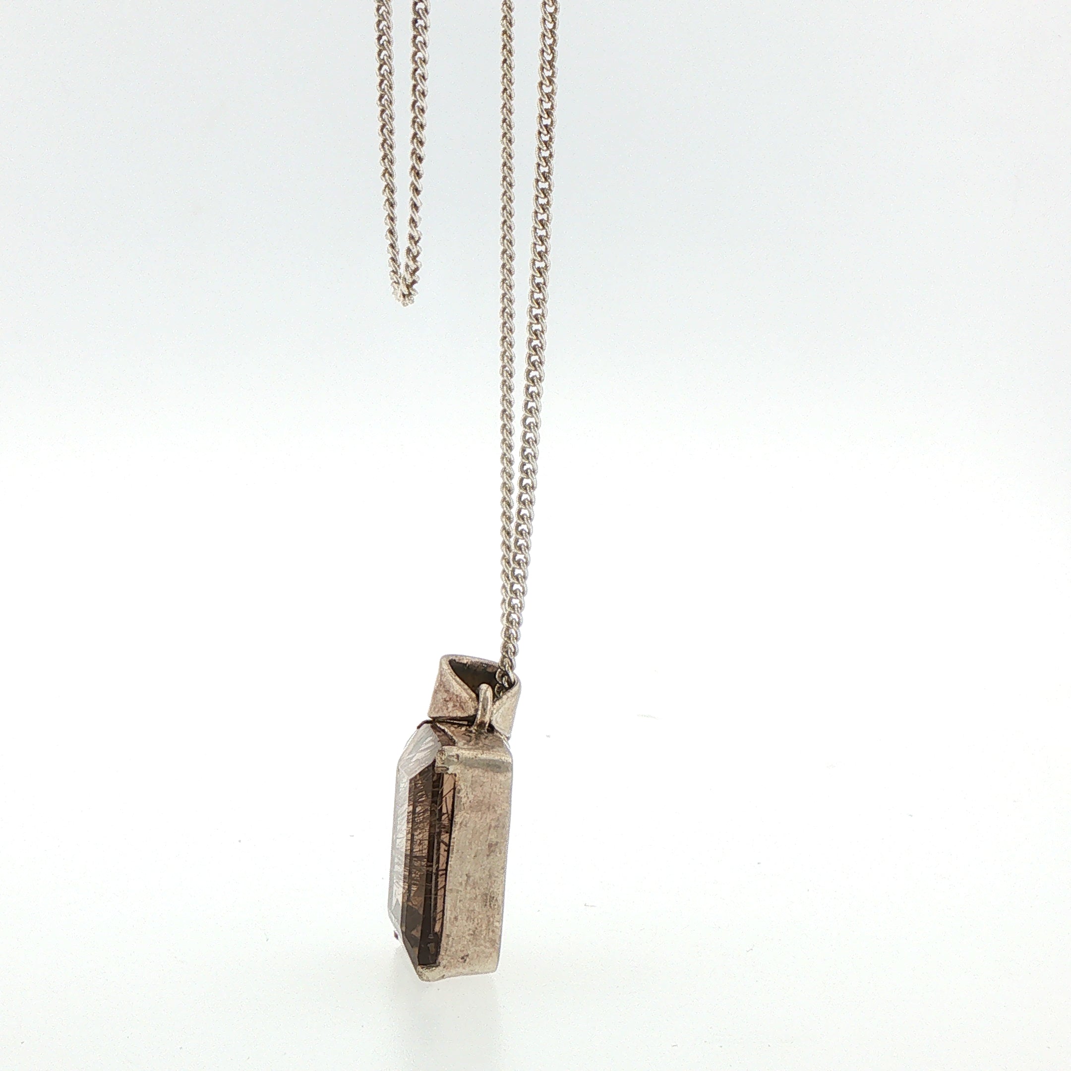 Rectangular Rutilated Quartz Pendant Necklace in Silver