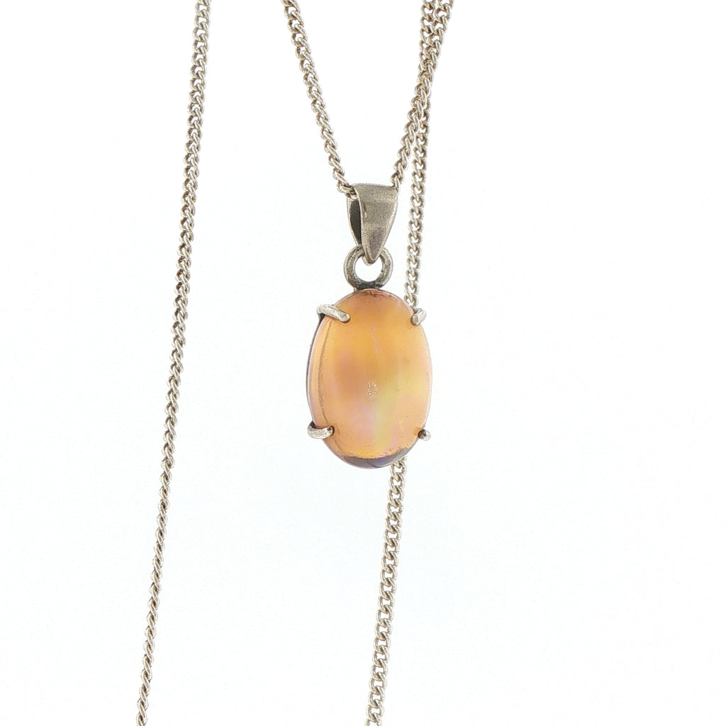 Oval Opal Charm Necklace — Silver