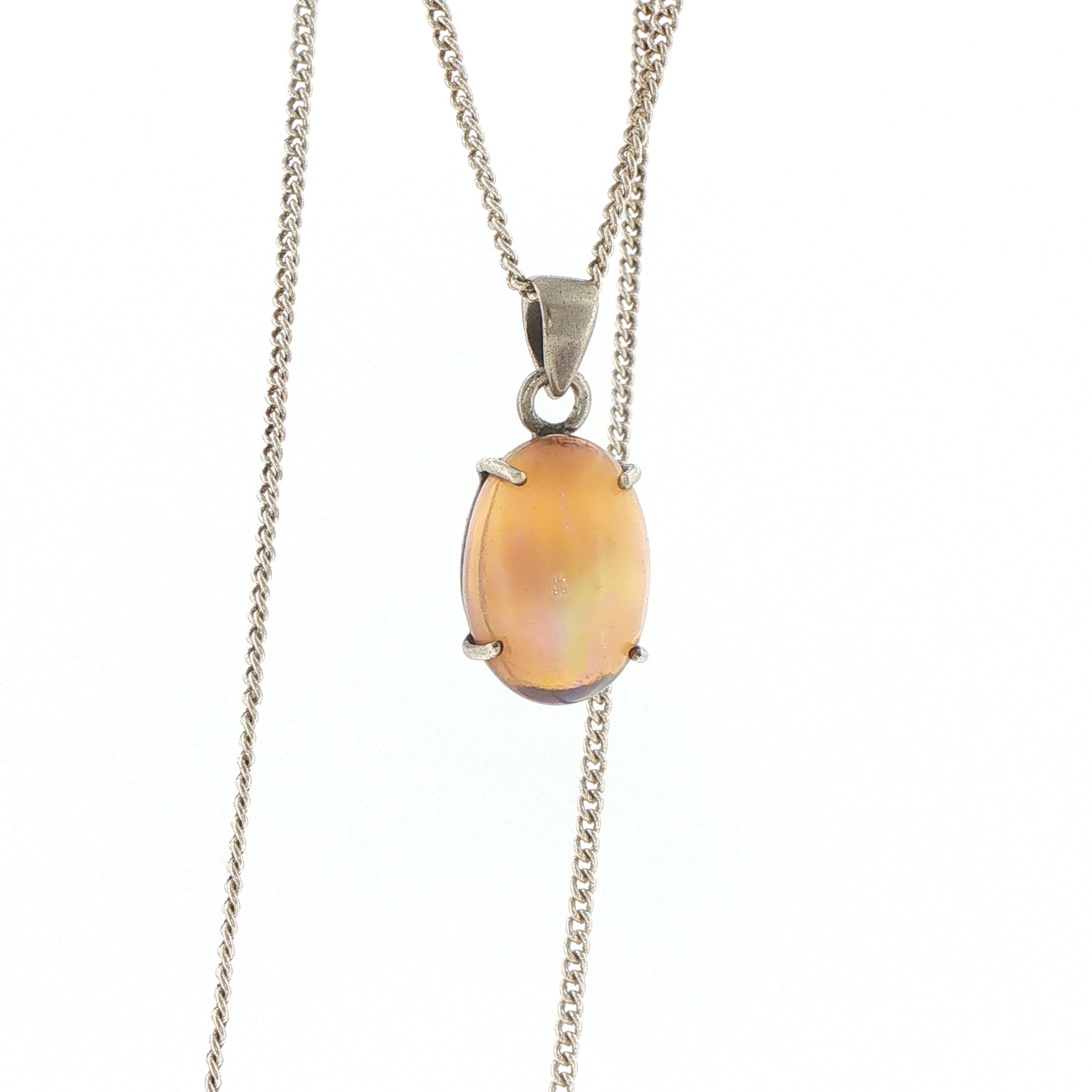 Oval Opal Charm Necklace — Silver