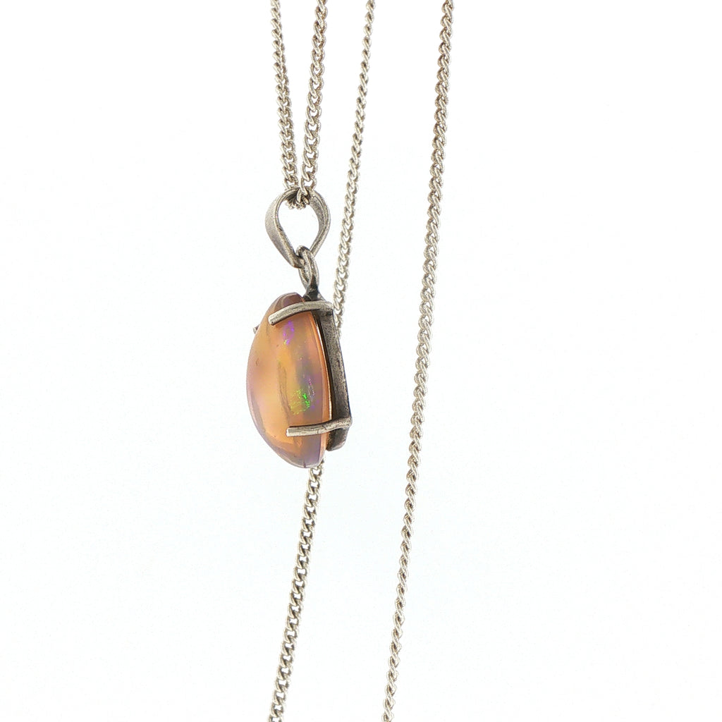 Oval Opal Charm Necklace — Silver