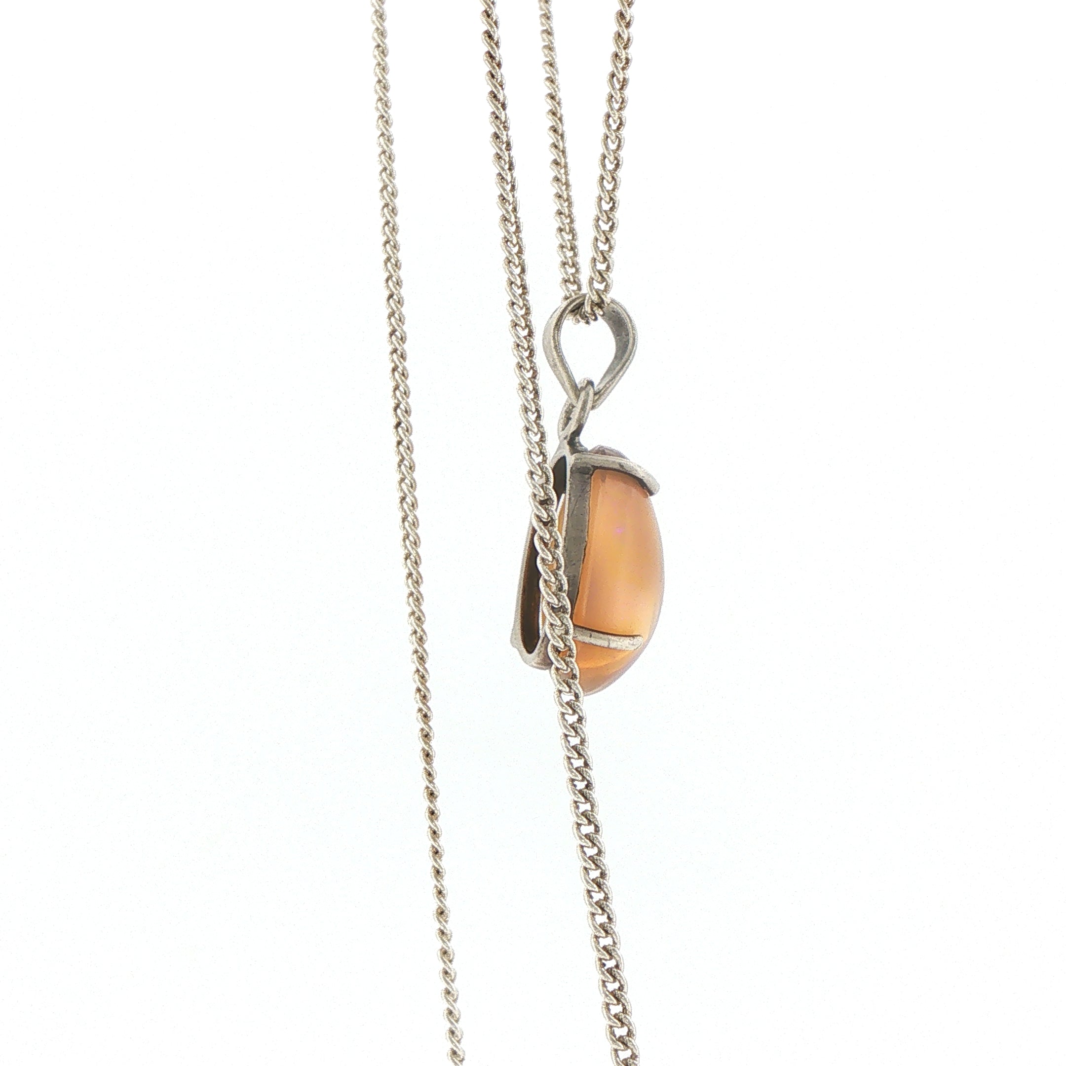 Oval Opal Charm Necklace — Silver