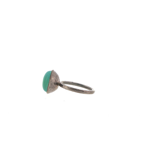 Green Chalcedony Bezel Set Solitaire Ring in Silver