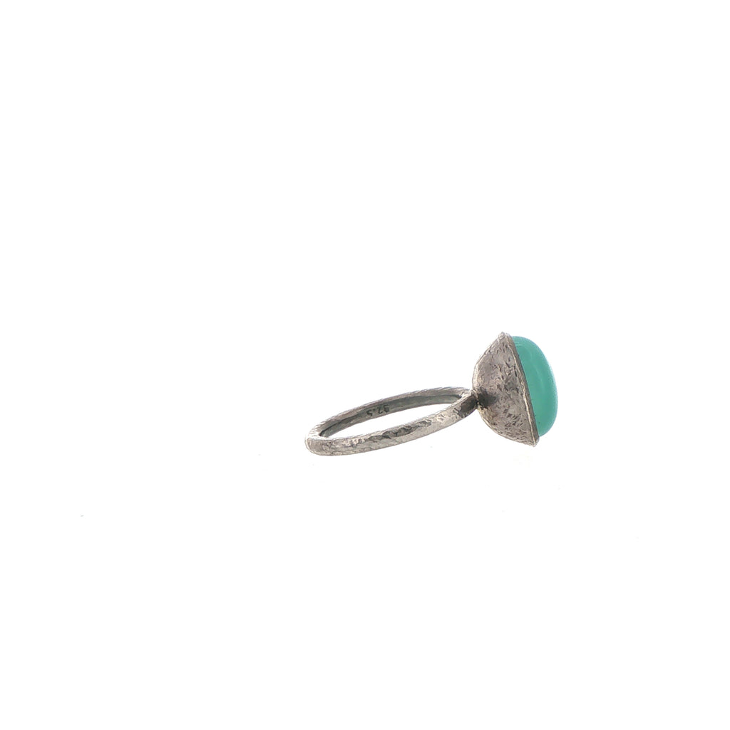 Green Chalcedony Bezel Set Solitaire Ring in Silver