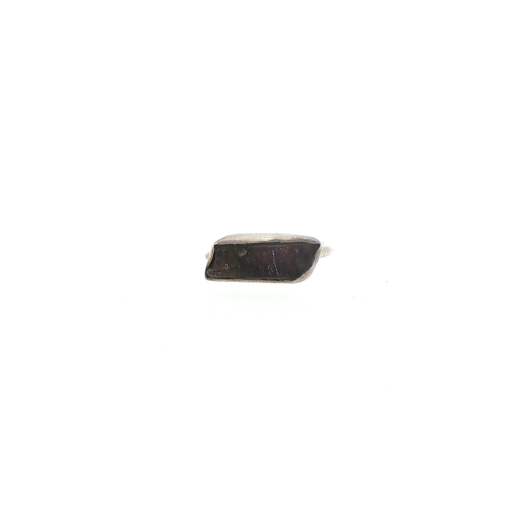 Horizontal Raw Tourmaline Solitaire Ring — Silver