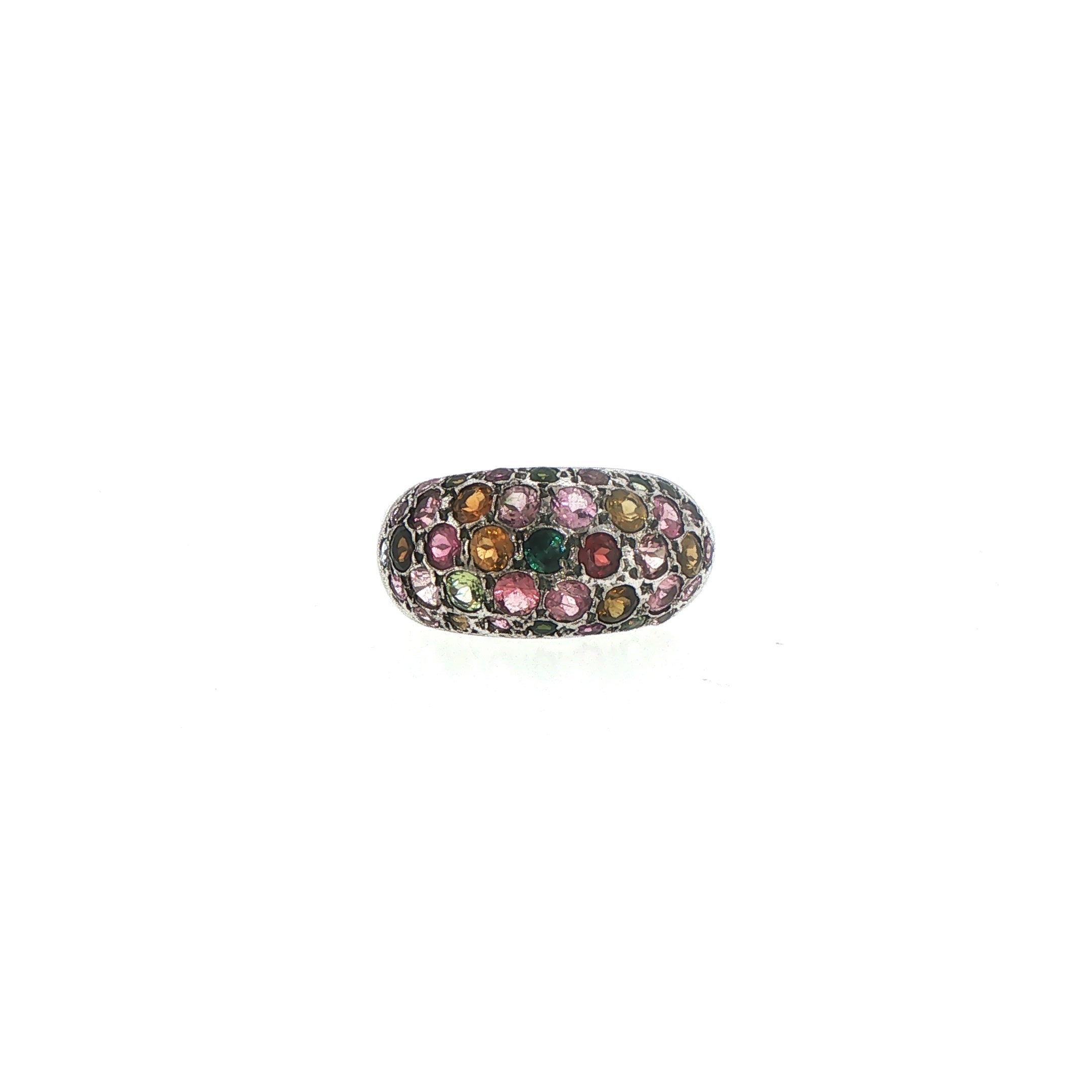 Multi-Color Tourmaline Dome Ring in Silver
