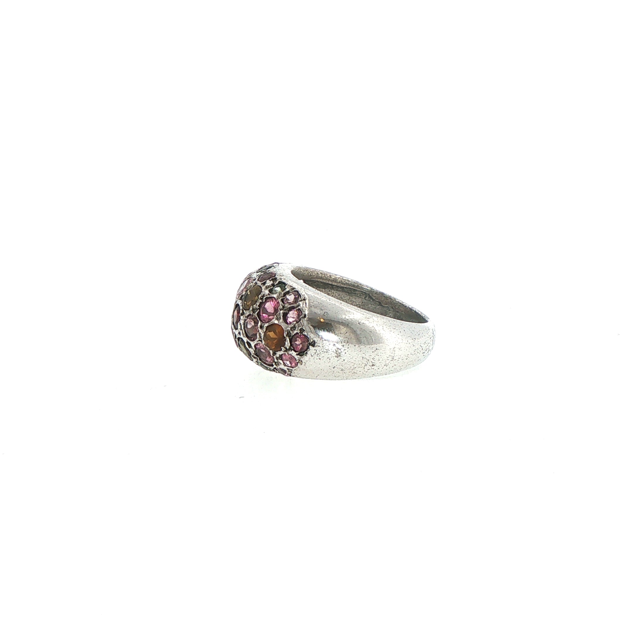 Multi-Color Tourmaline Dome Ring in Silver