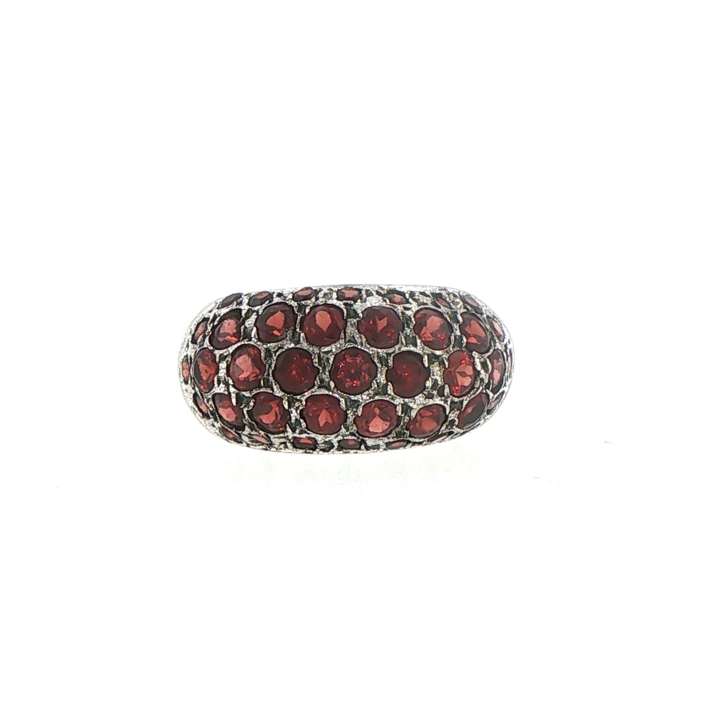 Silver Dome Ring with Clustered Red Garnets