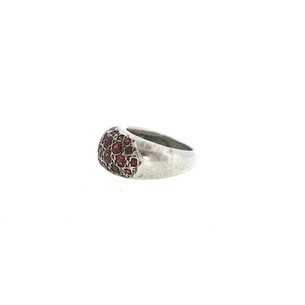 Silver Dome Ring with Clustered Red Garnets
