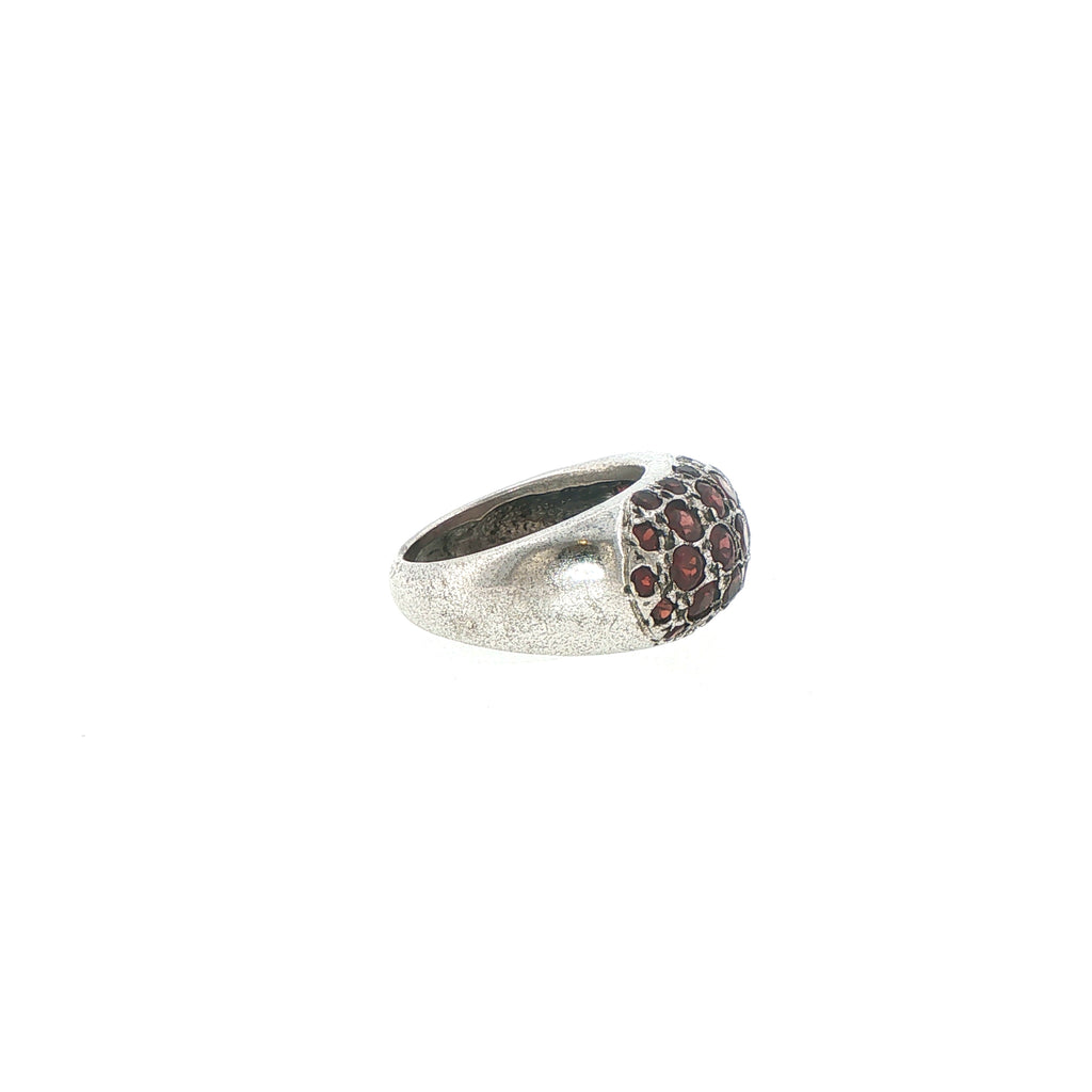 Silver Dome Ring with Clustered Red Garnets