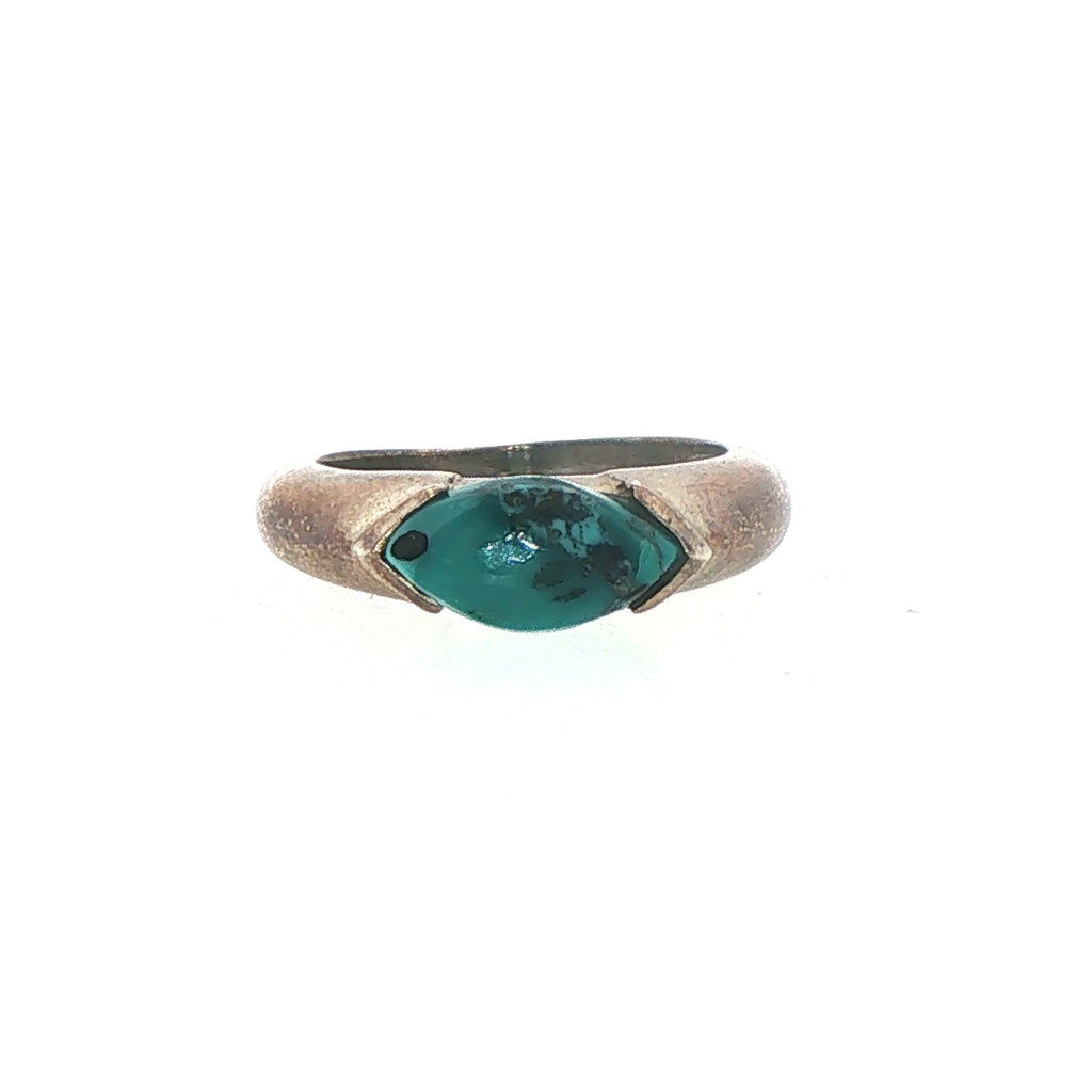 Marquise Turquoise Solitaire Ring in Textured Silver