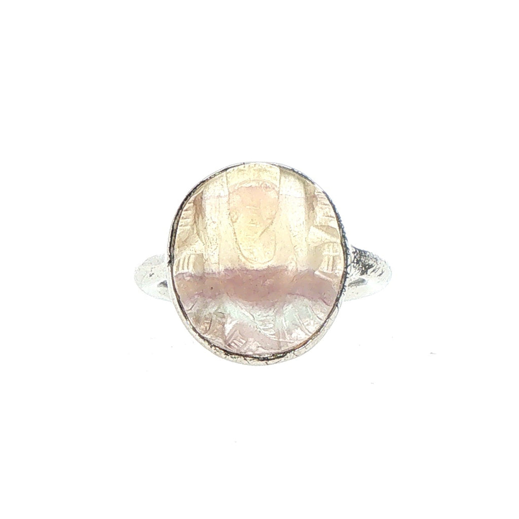 Silver Bezel-Set Round Ganesha Fluorite Solitaire Ring