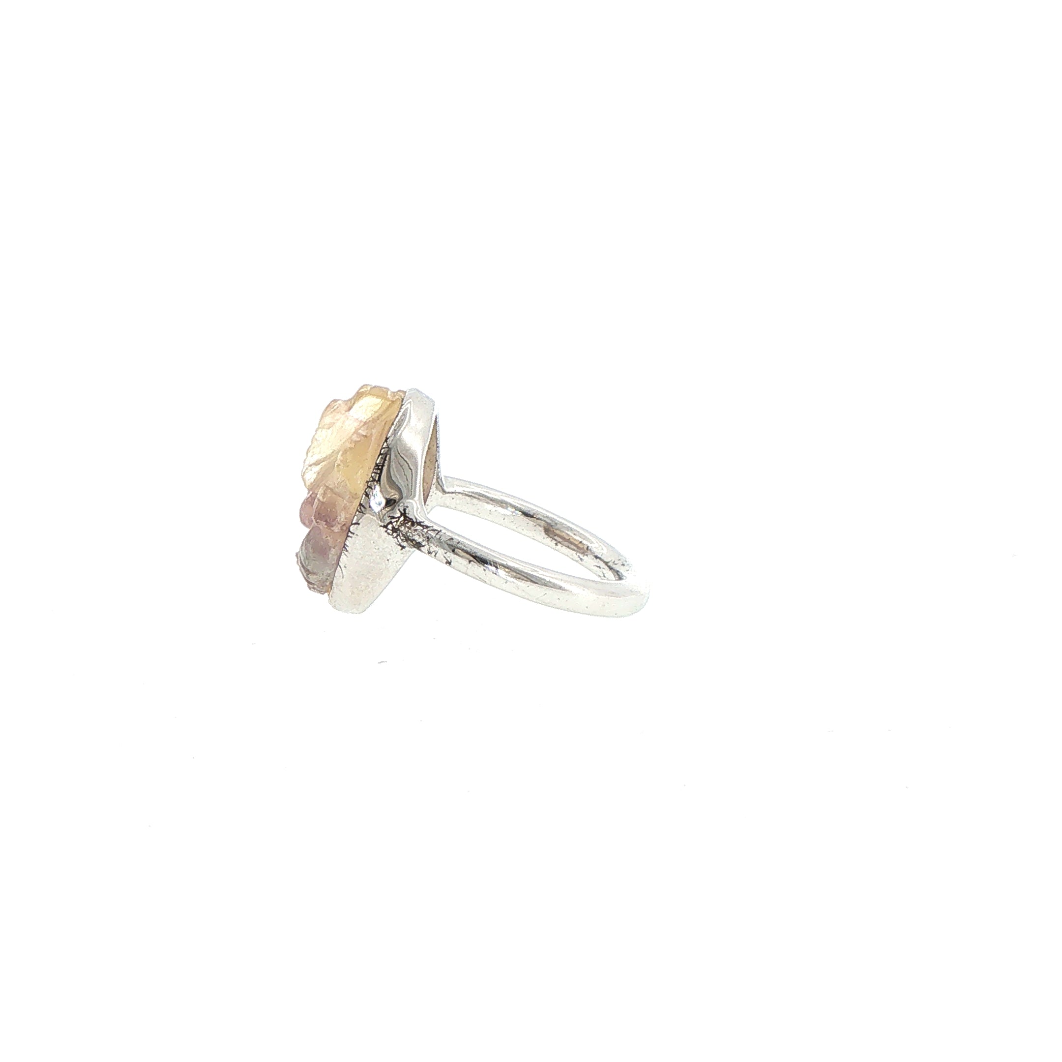 Silver Bezel-Set Round Ganesha Fluorite Solitaire Ring