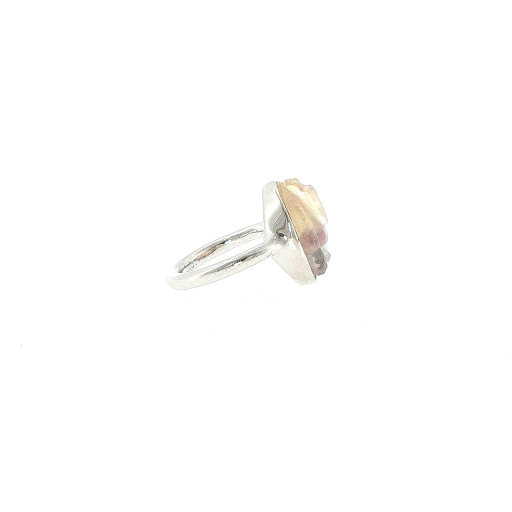 Silver Bezel-Set Round Ganesha Fluorite Solitaire Ring