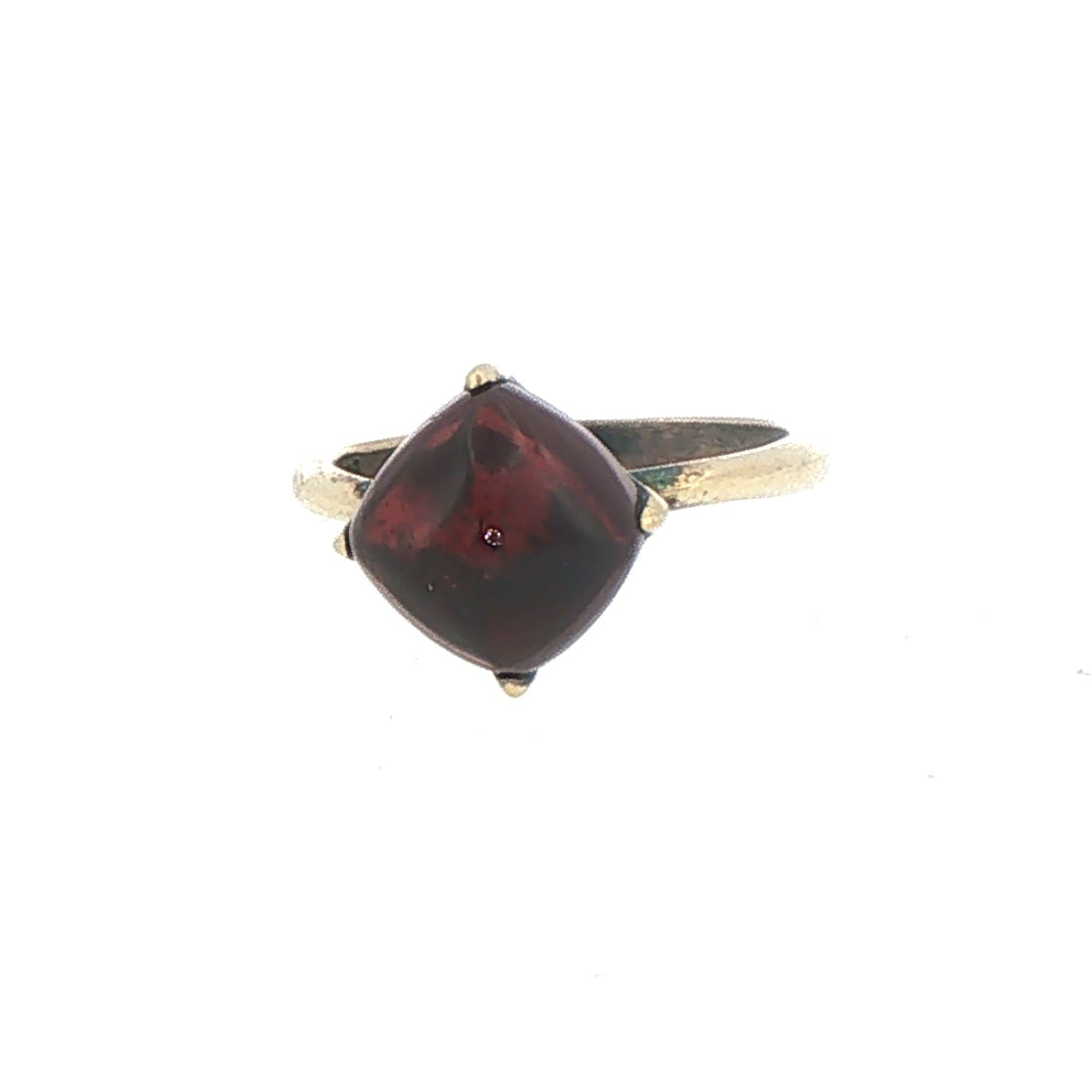 Square Cabochon Garnet Solitaire Ring in Yellow Gold plated Silver
