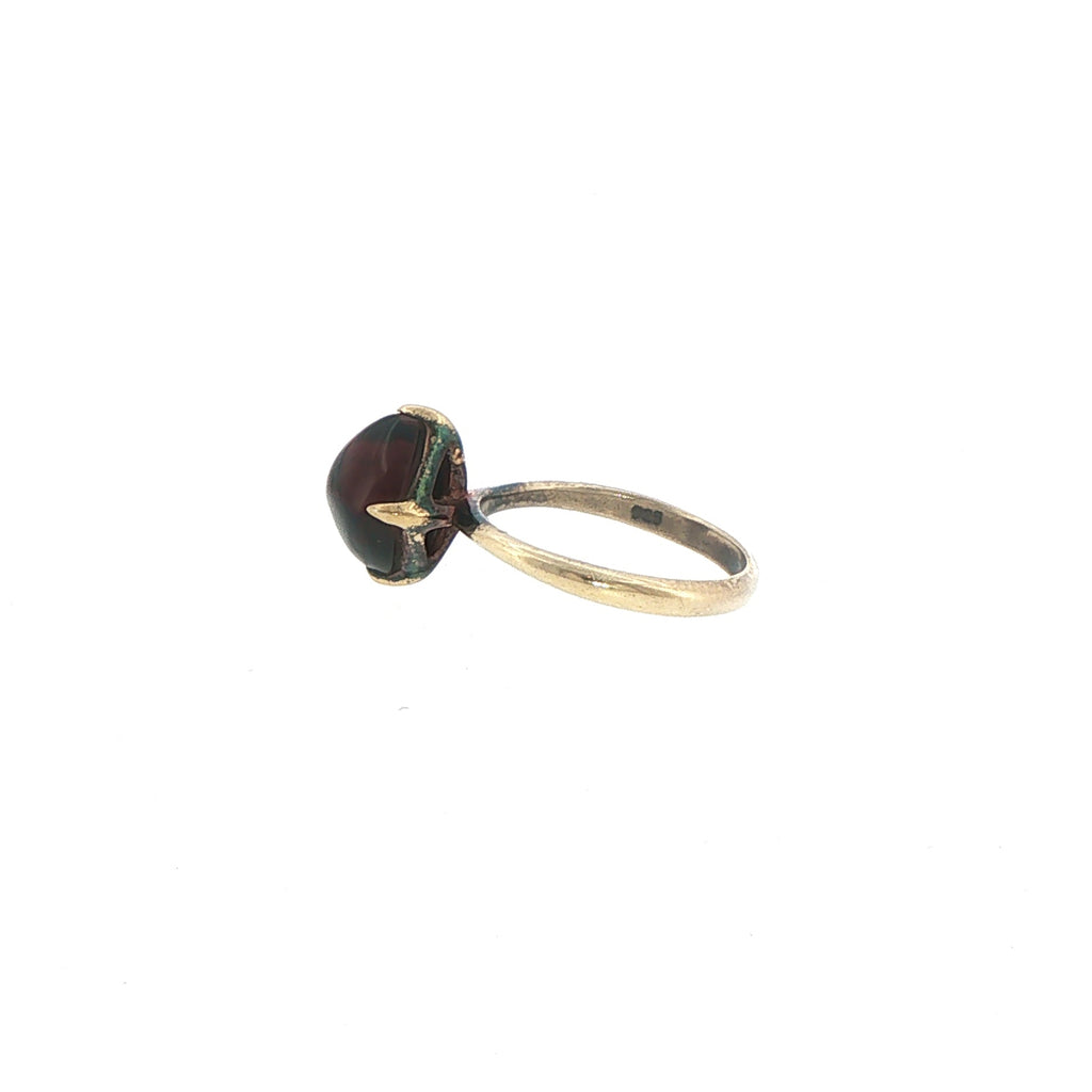 Square Cabochon Garnet Solitaire Ring in Yellow Gold plated Silver