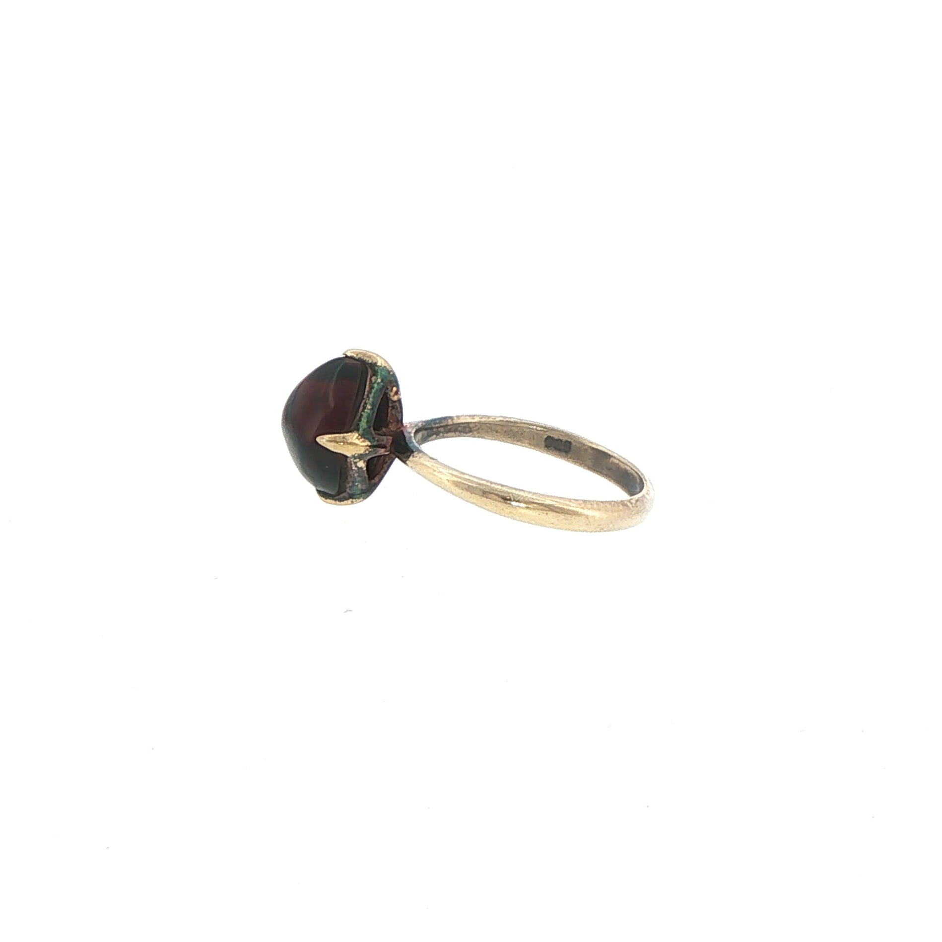 Square Cabochon Garnet Solitaire Ring in Yellow Gold plated Silver
