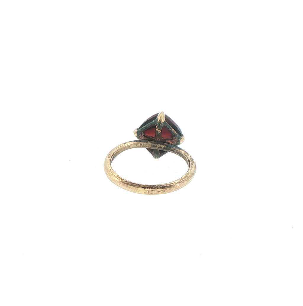 Square Cabochon Garnet Solitaire Ring in Yellow Gold plated Silver