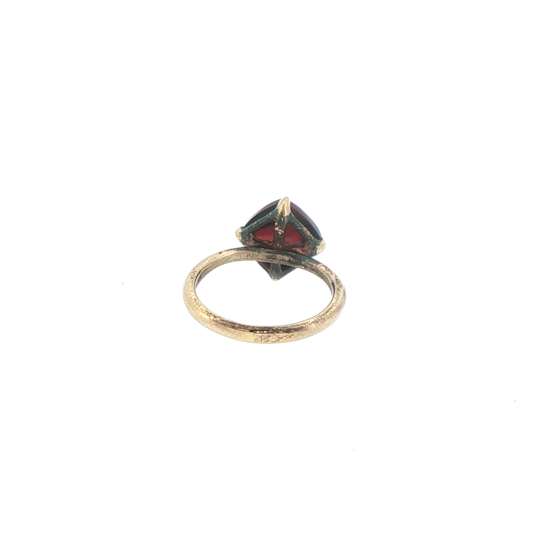 Square Cabochon Garnet Solitaire Ring in Yellow Gold plated Silver