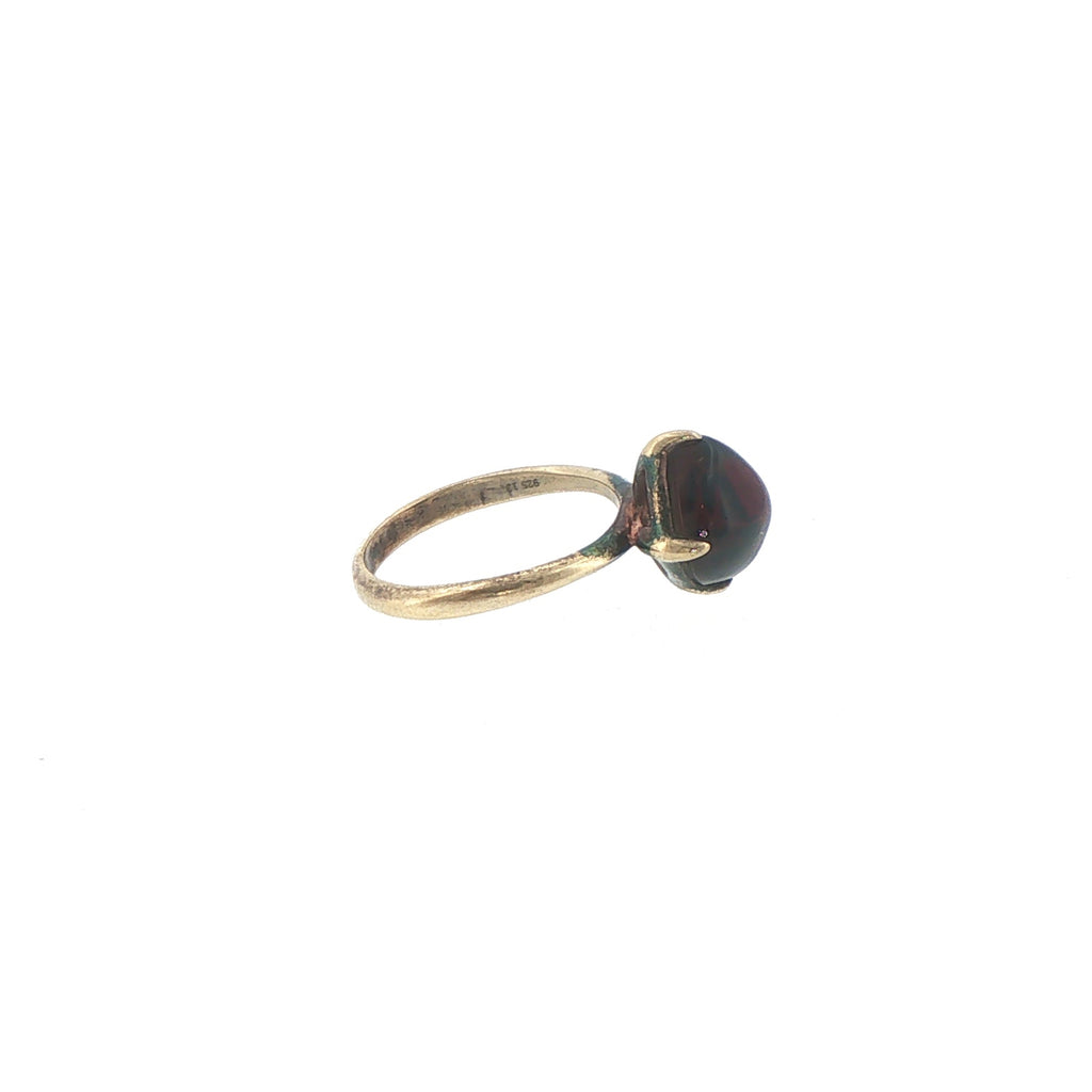 Square Cabochon Garnet Solitaire Ring in Yellow Gold plated Silver