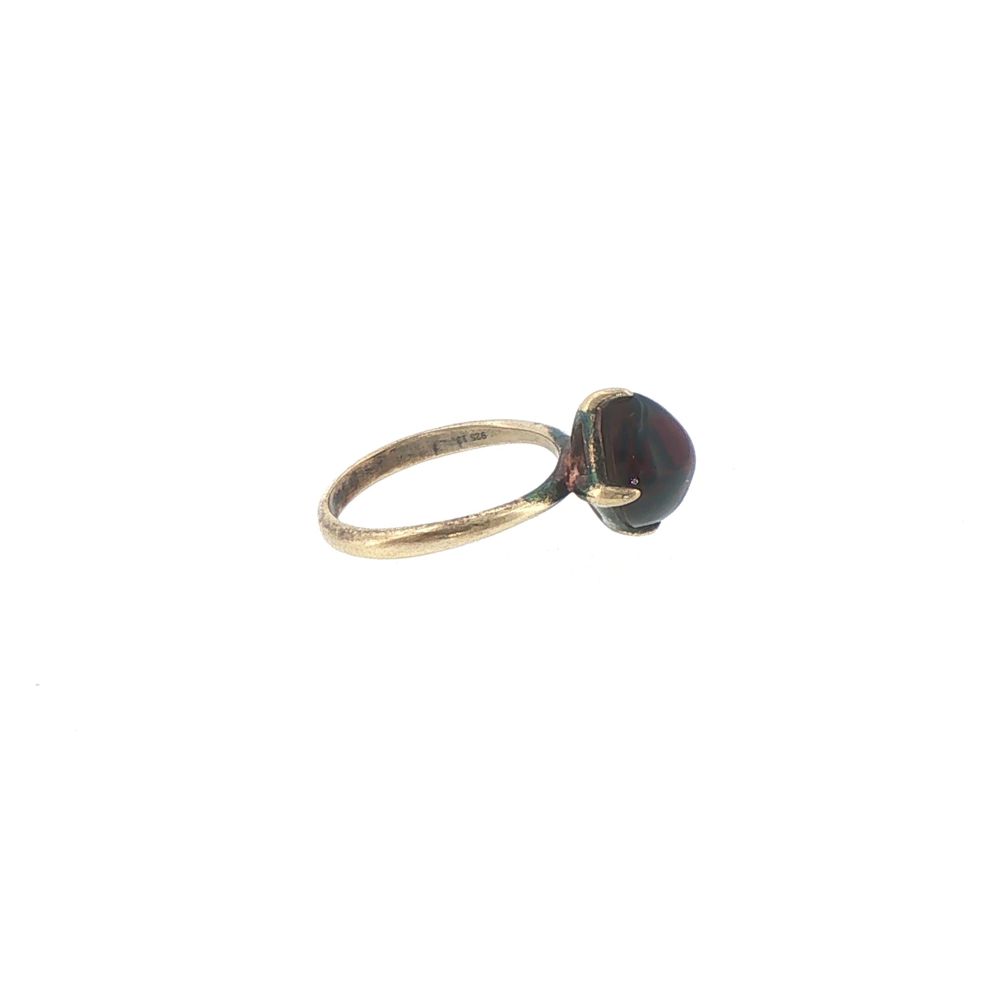 Square Cabochon Garnet Solitaire Ring in Yellow Gold plated Silver