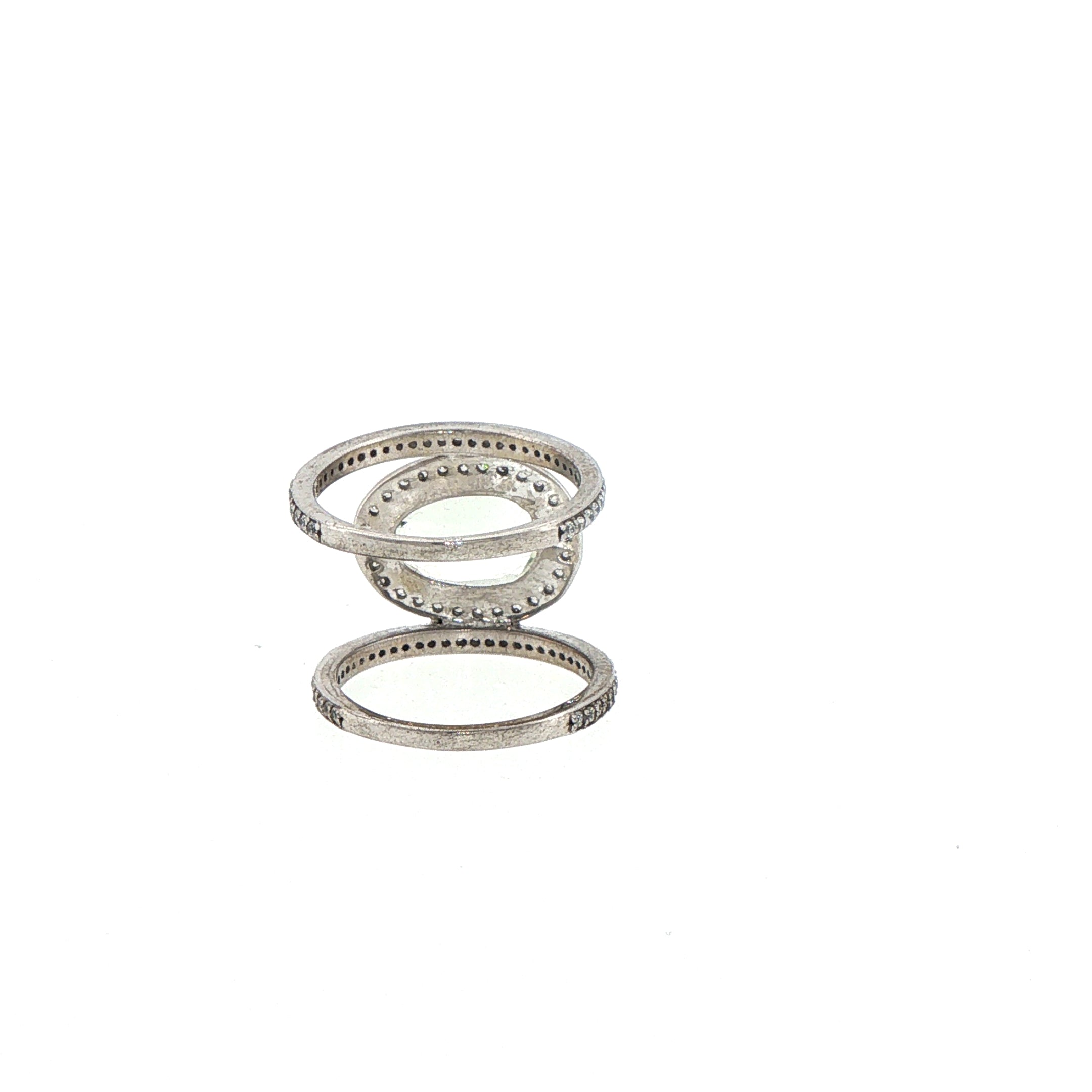 Sterling Silver Oval Quartz Double Band Halo Cocktail Ring