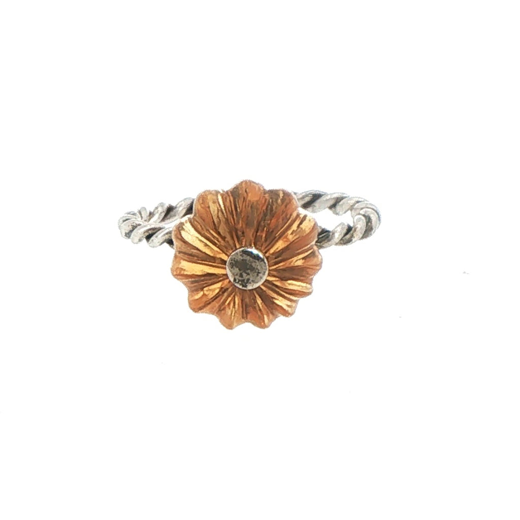 Silver Twisted Band Floral Cocktail Ring with Citrine Center