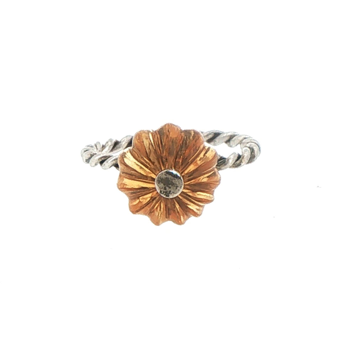 Silver Twisted Band Floral Cocktail Ring with Citrine Center