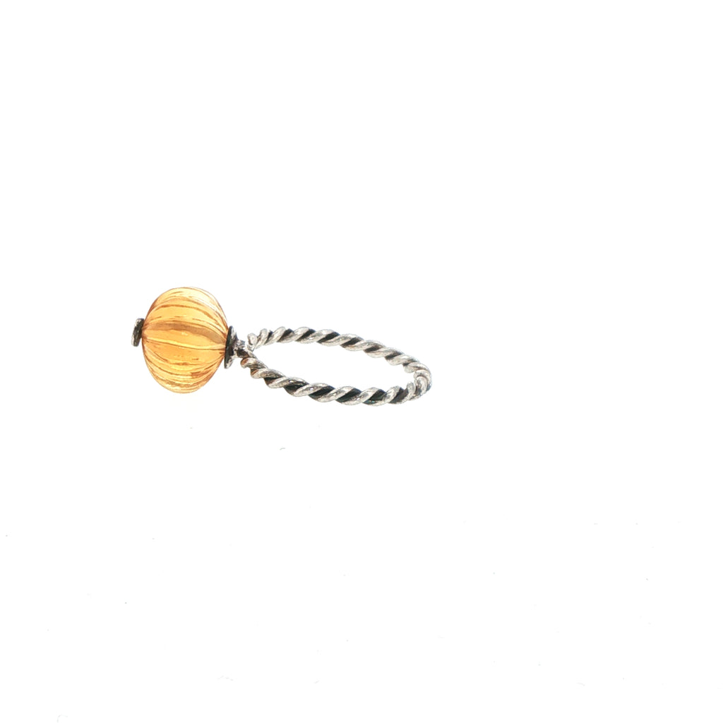 Silver Twisted Band Floral Cocktail Ring with Citrine Center