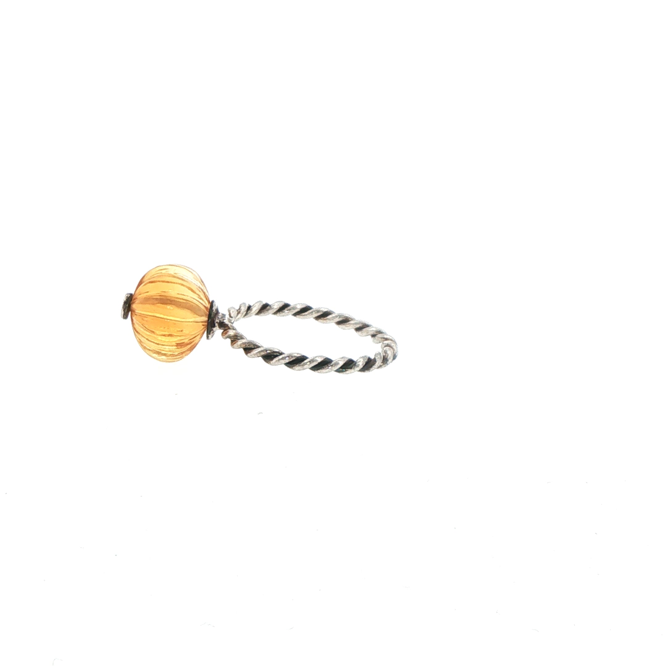 Silver Twisted Band Floral Cocktail Ring with Citrine Center