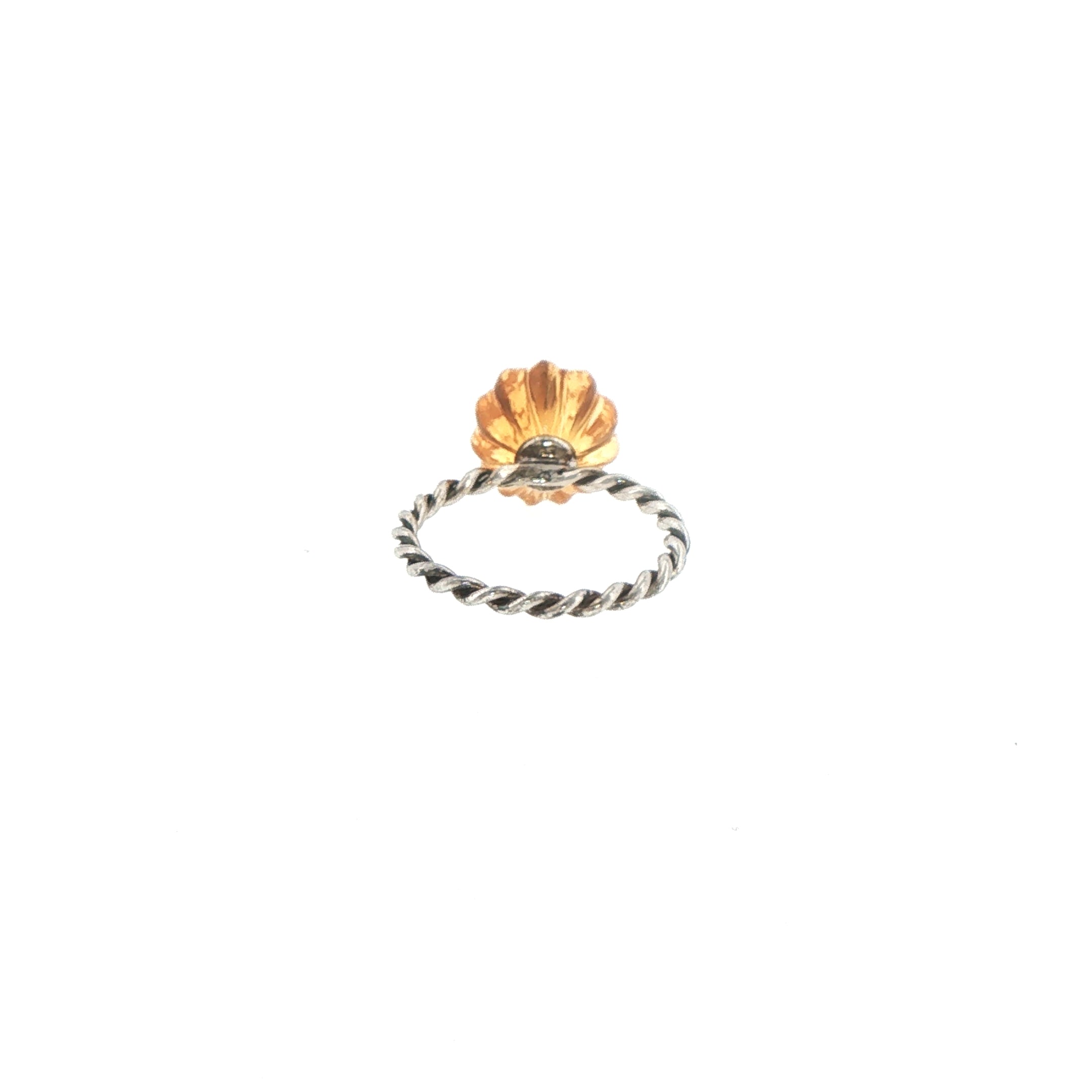 Silver Twisted Band Floral Cocktail Ring with Citrine Center