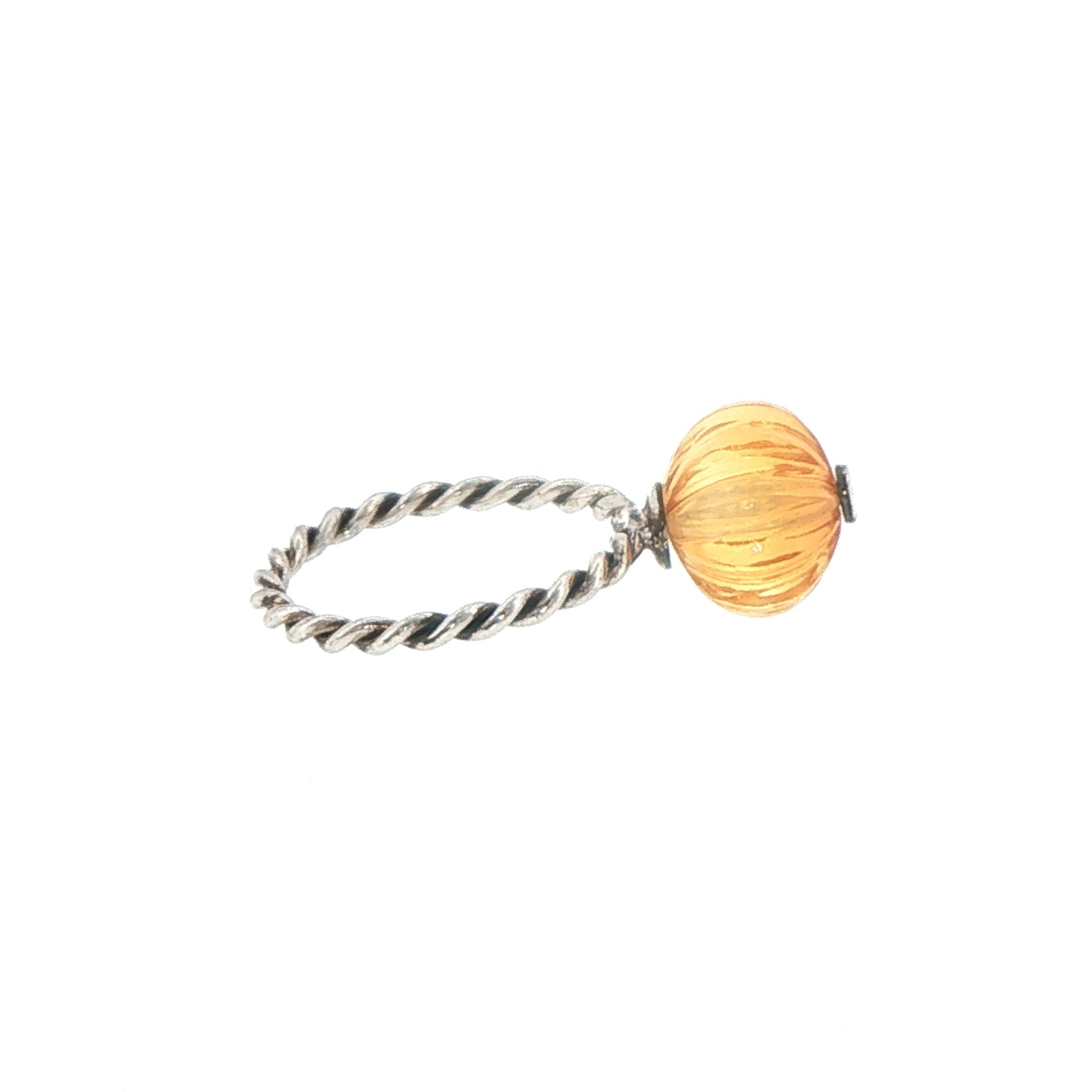 Silver Twisted Band Floral Cocktail Ring with Citrine Center