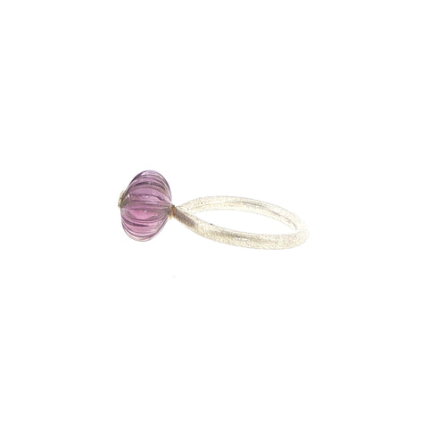Carved Amethyst Flower Cocktail Ring in Silver