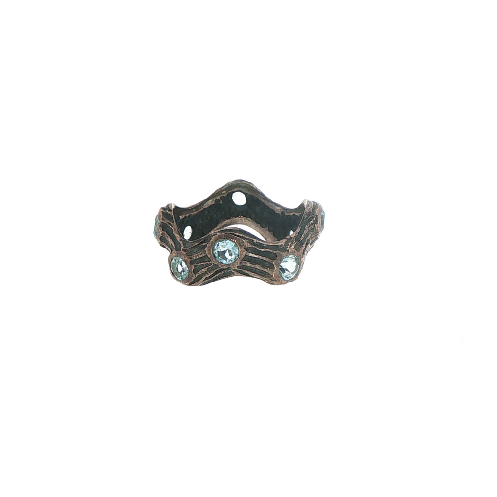 Organic Textured Blue Topaz Band Ring in Silver
