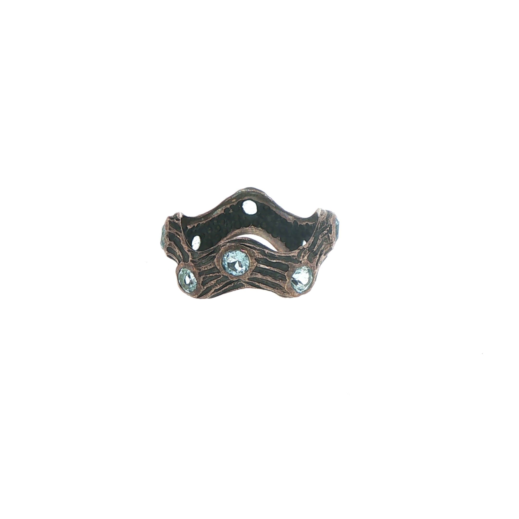 Organic Textured Blue Topaz Band Ring in Silver