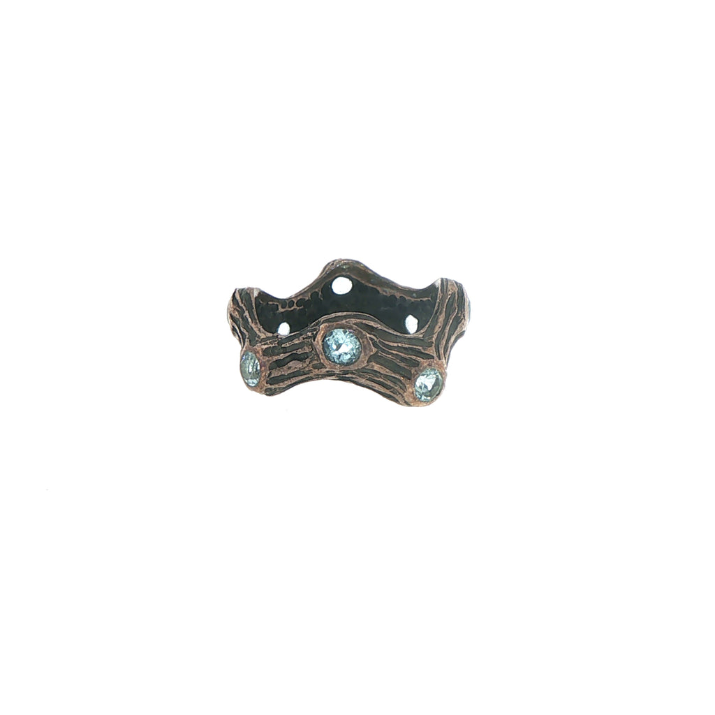Organic Textured Blue Topaz Band Ring in Silver