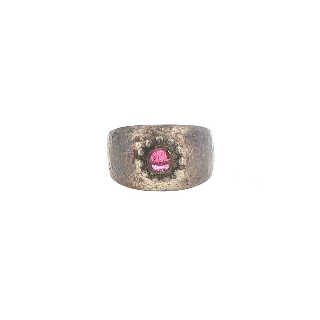 Textured Silver Beaded Rodolite Garnet Signet Ring